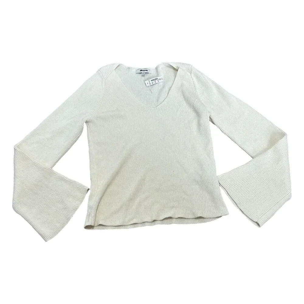 Madewell‎ Sweater Womens S White Ribbed Cotton Long Sleeve V Neck Pullover NWT